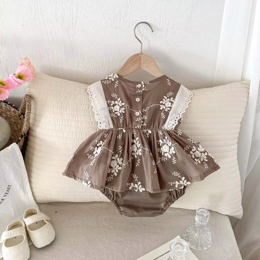 Embroidered  Sleeveless Baby Romper