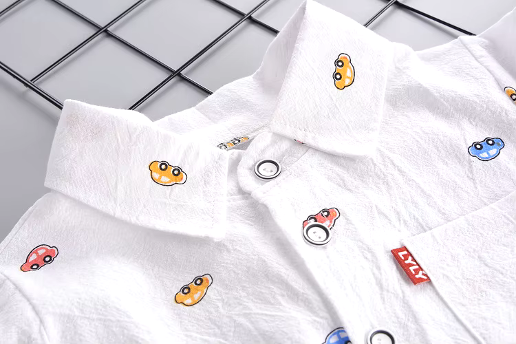 2-Piece Boys’ Clothing Set with Car Print- White