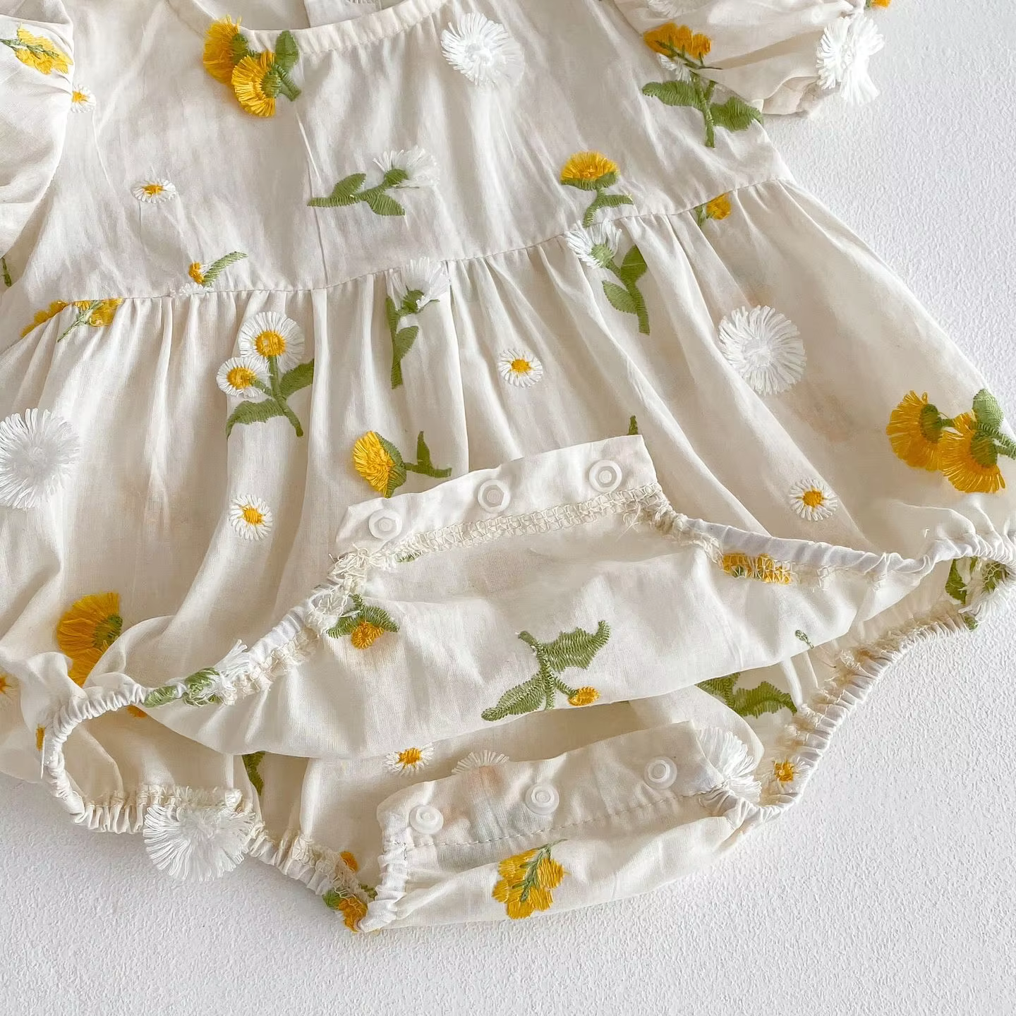 Fine Cotton Floral Embroidered Baby Romper