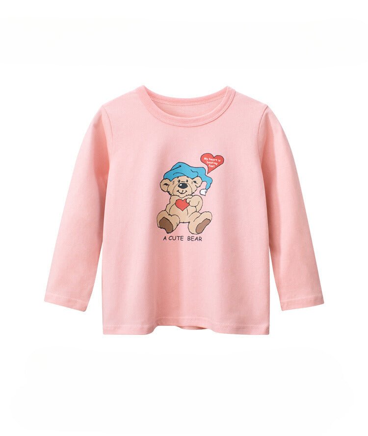 100% Cotton Full Sleeve Tops - Pink Bear Long Sleeve T Shirt Girls' - Crazy Toes ®