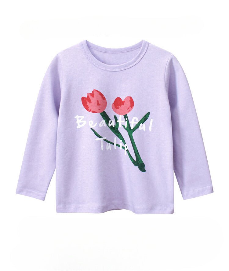 Girls' Purple Tulip Long Sleeve T-Shirt Perfect for Fashionable Adventures