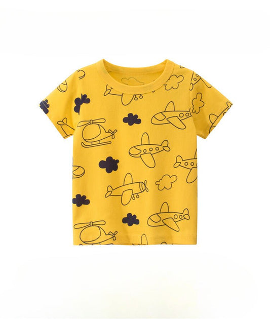 100% Cotton Short Sleeve Round Neck Boy's T Shirt - Airplanes - Crazy Toes ®