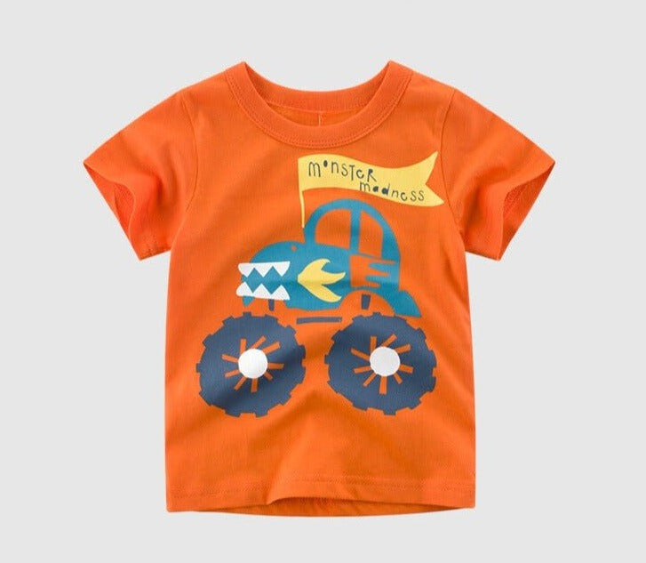 100% Cotton Short Sleeve Round Neck Boy's T Shirt - Monster Truck - Crazy Toes ®