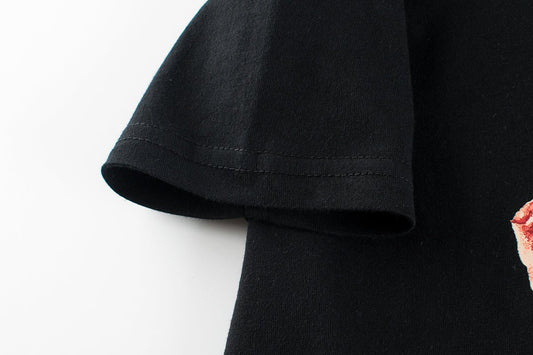 100% Cotton Short Sleeve Tops Black Round Neck Kids Baby Girl T Shirt - Crazy Toes ®