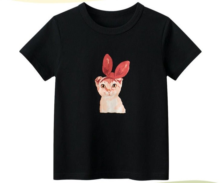 100% Cotton Short Sleeve Black Round Neck Girls' T Shirt