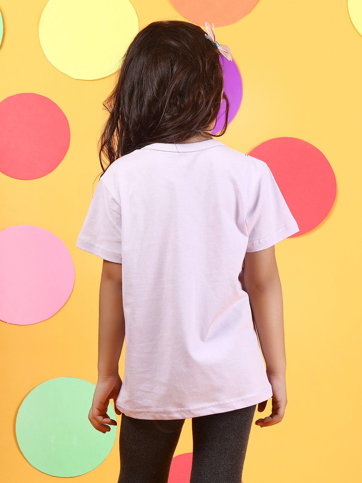 Purple Short Sleeve Girls' Summer T Shirt with a printed sling bag