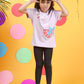Purple Short Sleeve Girls' Summer T Shirt with a printed sling bag