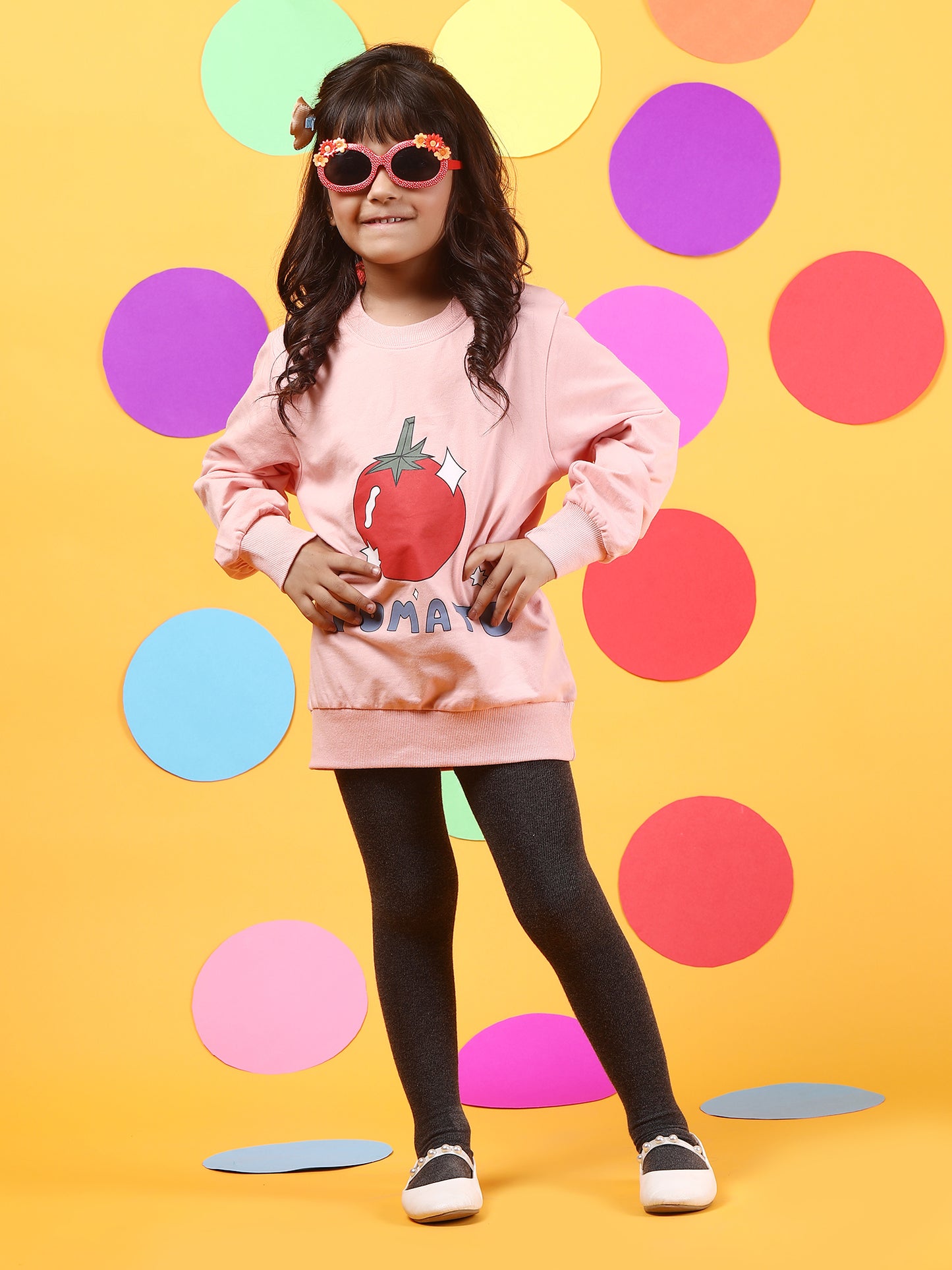 Cute Tomato Pink Cotton Sweatshirt for Girls