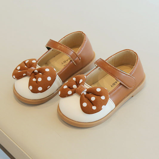Dotted flat baby shoes white and brown