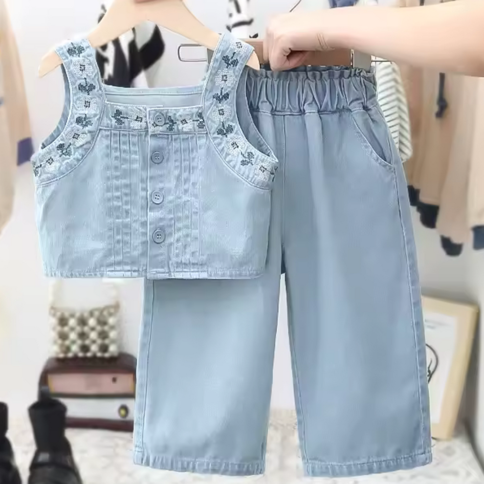 Girls Sleeveless Denim Set Pieces for Years Under – Crazy