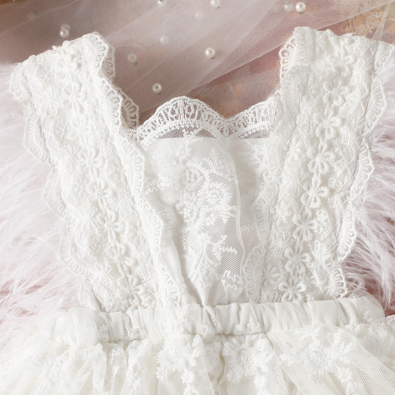 Celine White Feathered Romper