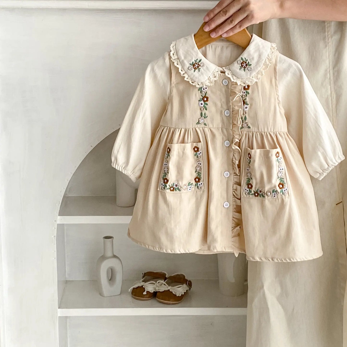 Fiona Autumn Baby Girl Embroidered Dress- 2-Piece Set Crazy Toes Fiona Autumn Baby Girl Embroidered Dress- 2-Piece Set Crazy Toes