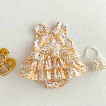 Layered Frill Baby Romper - Fine Cotton Printed Summer Dress