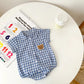 Cute Teddy Bear Romper: Checkered Short Sleeve for Baby Boys