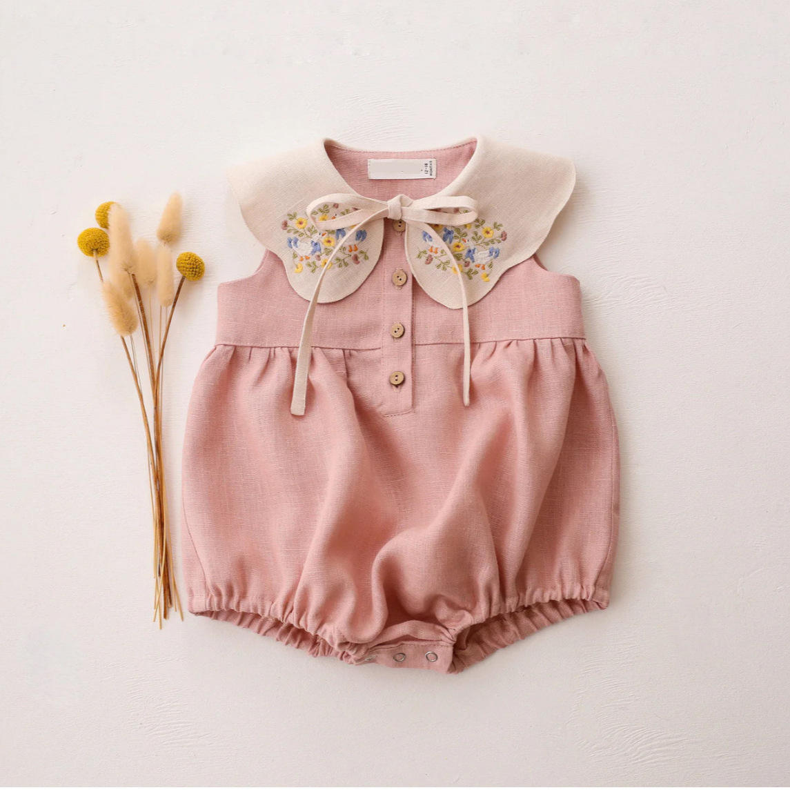 Meadow Bloom Embroidered Collar Baby Romper