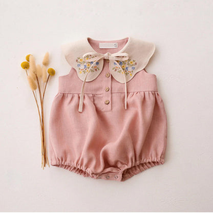 Meadow Bloom Embroidered Collar Baby Romper