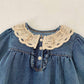 Vintage Lace Collar Denim Romper