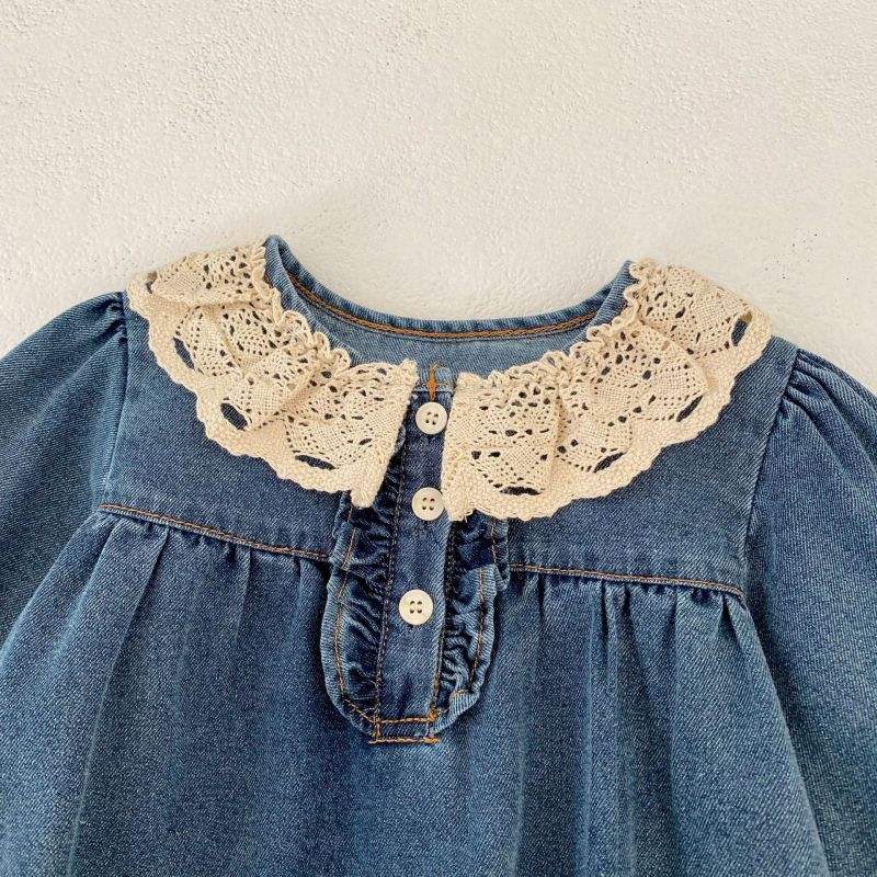 Vintage Lace Collar Denim Romper