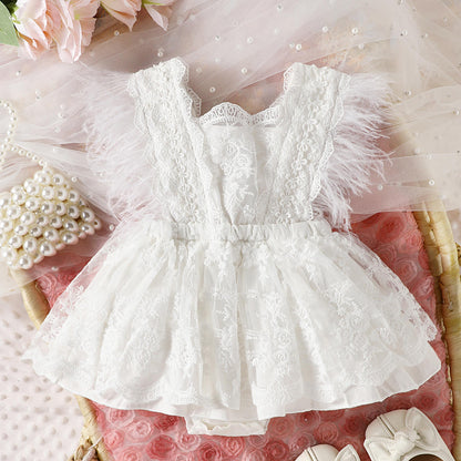Celine White Feathered Romper