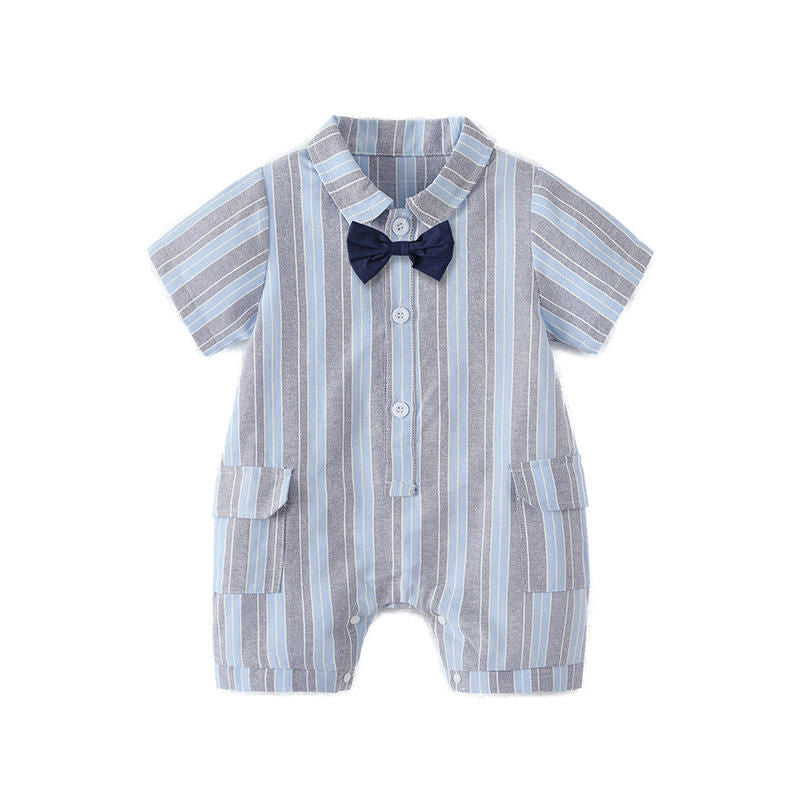 Little Sir Striped Bow-Tie Romper