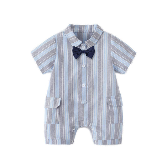 Little Sir Striped Bow-Tie Romper