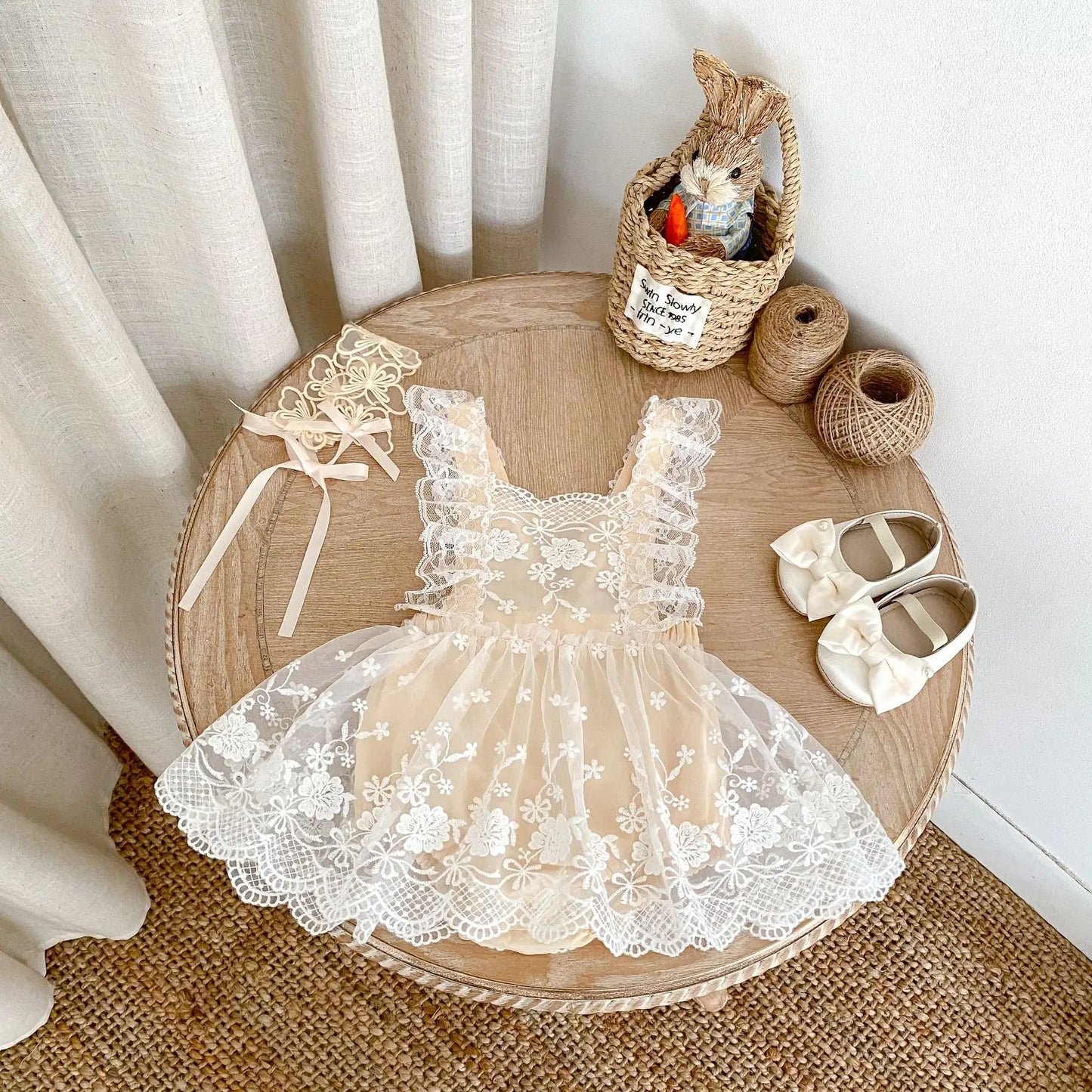 Net Laced Baby Rompers for Summer Parties