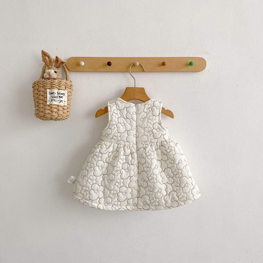 Winter Girls Plush Bow Dress | Quilted, Warm, Sleeveless & Fleece Lined