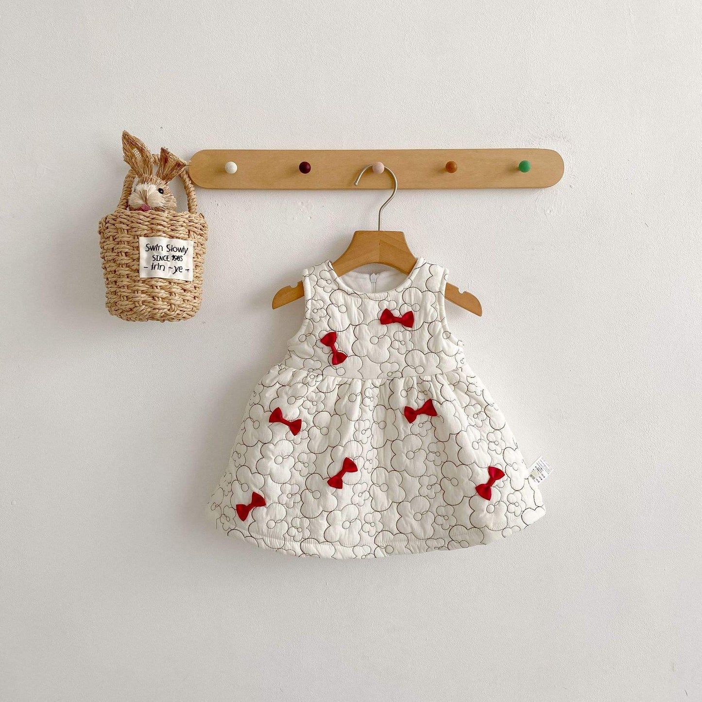 Winter Girls Plush Bow Dress | Quilted, Warm, Sleeveless & Fleece Lined