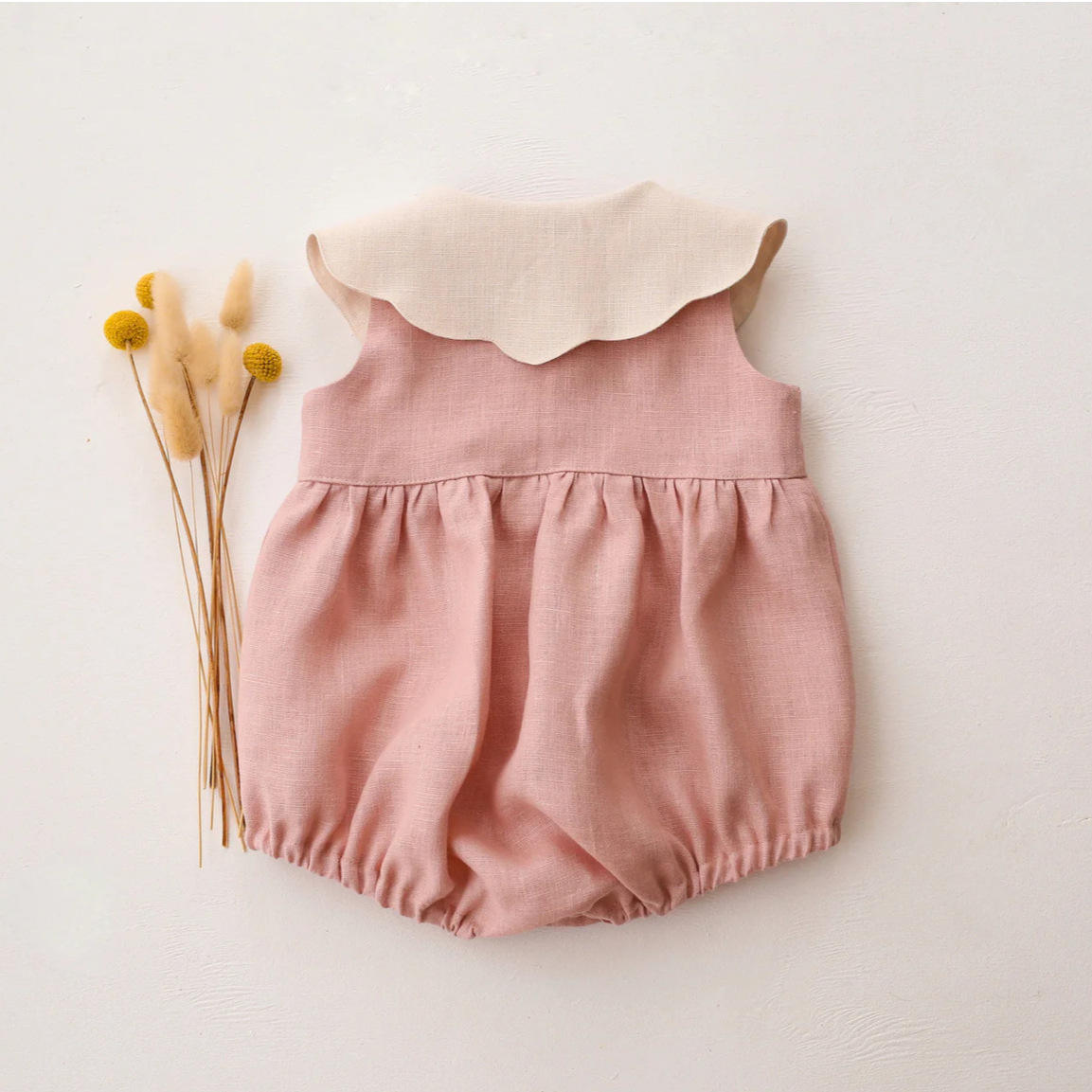 Meadow Bloom Embroidered Collar Baby Romper