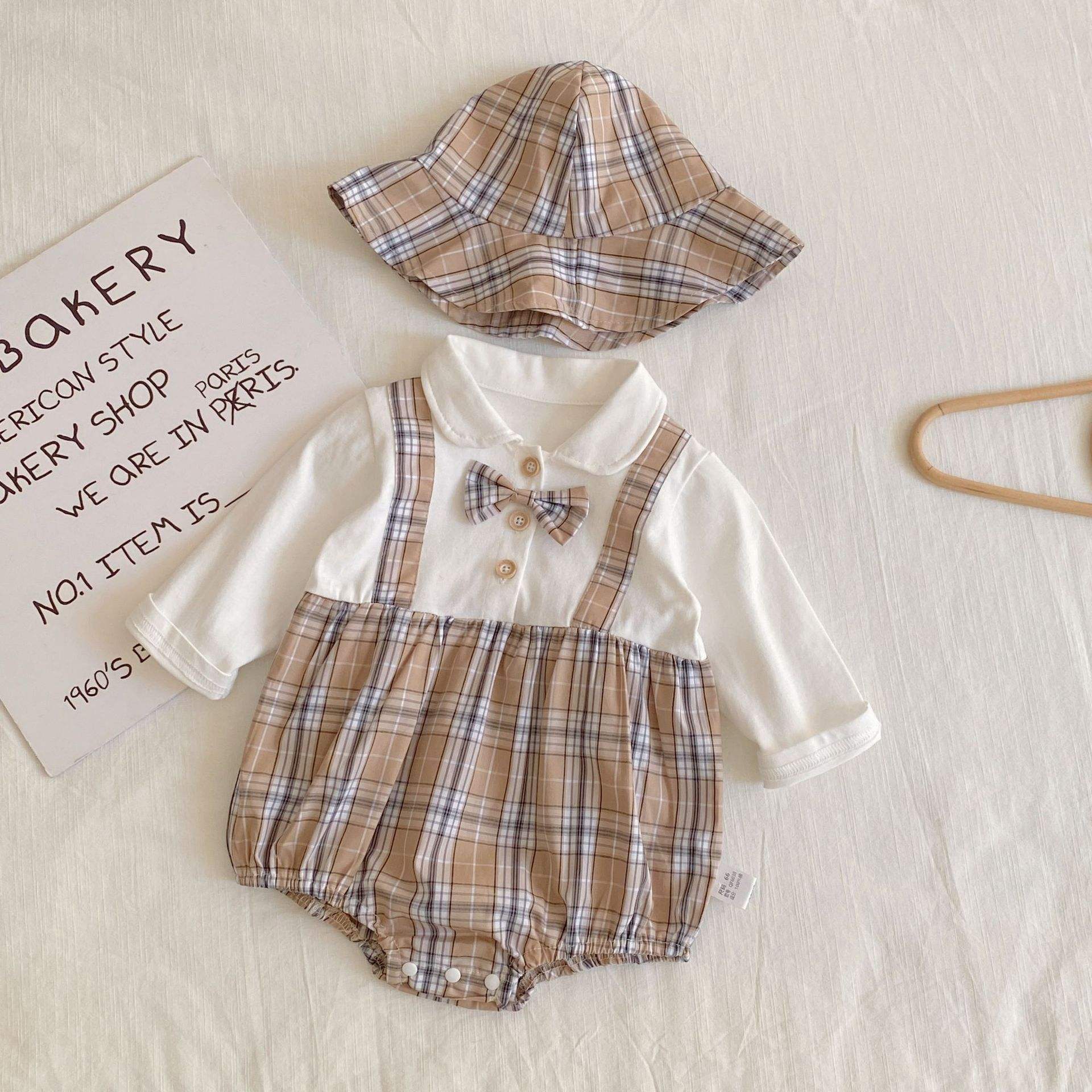 Baby outfit with checkered romper, shirt, and hat BY CrazyToes