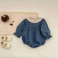 Vintage Lace Collar Denim Romper