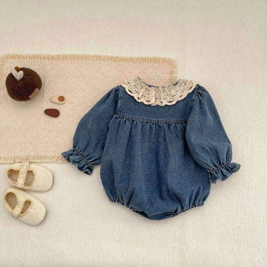 Vintage Lace Collar Denim Romper