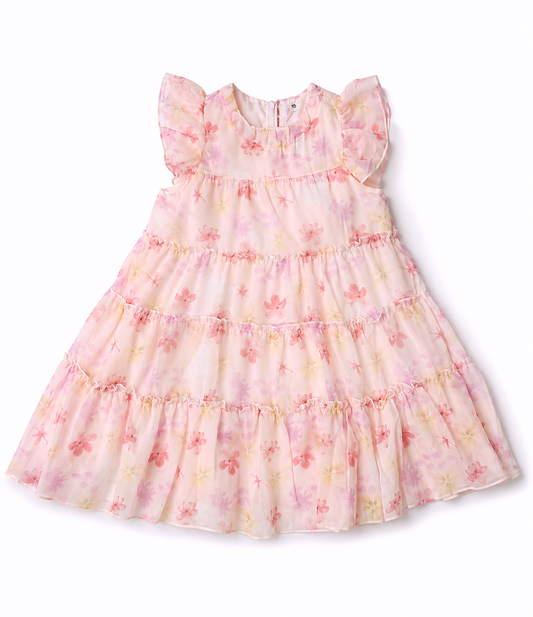 Floral Pink dress with ruffled sleeves by  CrazyToes