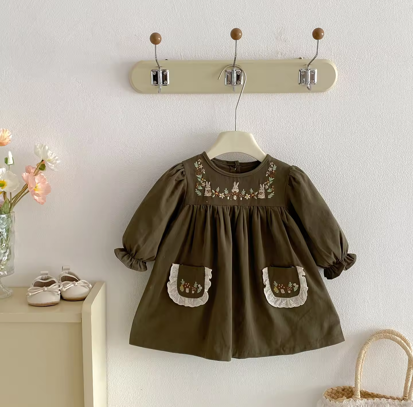 Meadow Bunny Embroidered Smock Dress