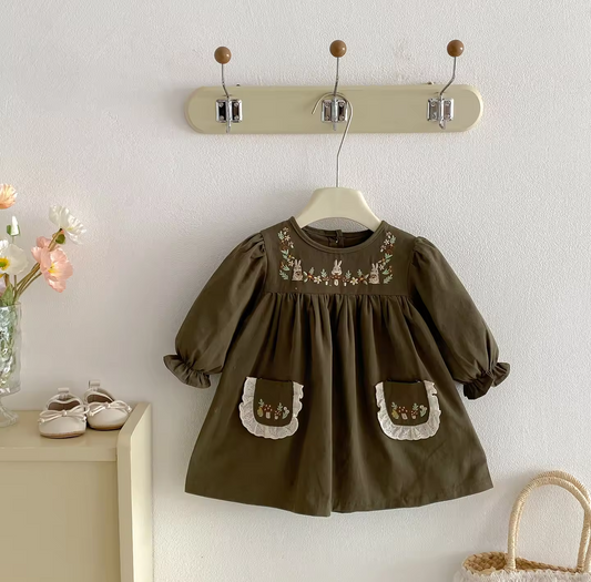Meadow Bunny Embroidered Smock Dress