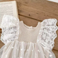 Summer Chic: Waffle Lace Romper Frock for Baby Girls