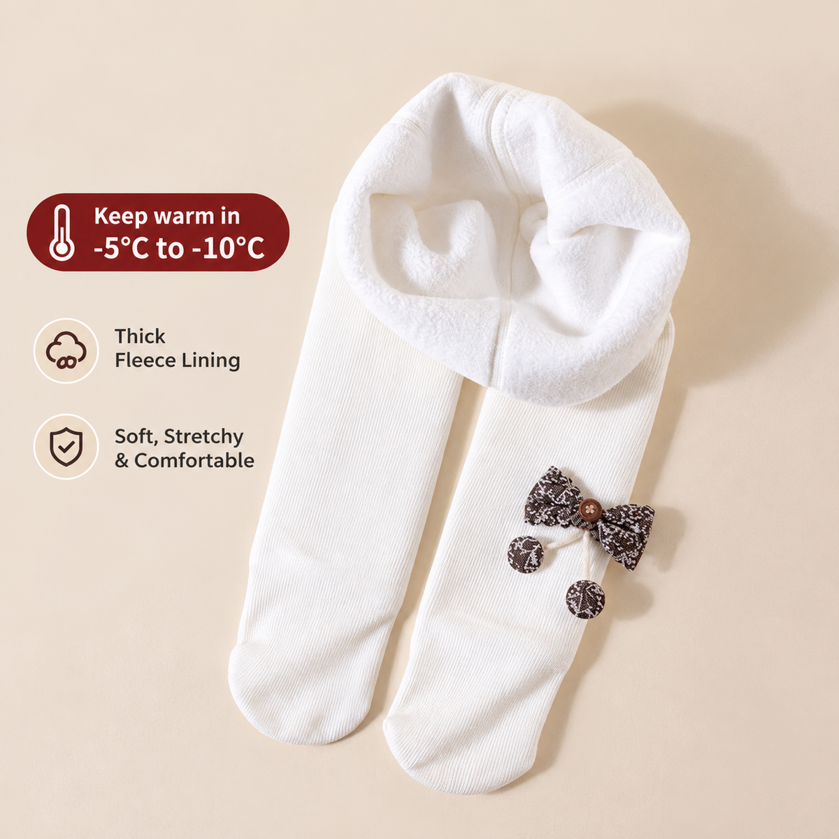 Snuggle Bow Fur-Lined Winter Stockings for Girls