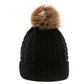 Thick Winter Baby Beanie Hats – Cable Knit with big Fur Pom-Pom