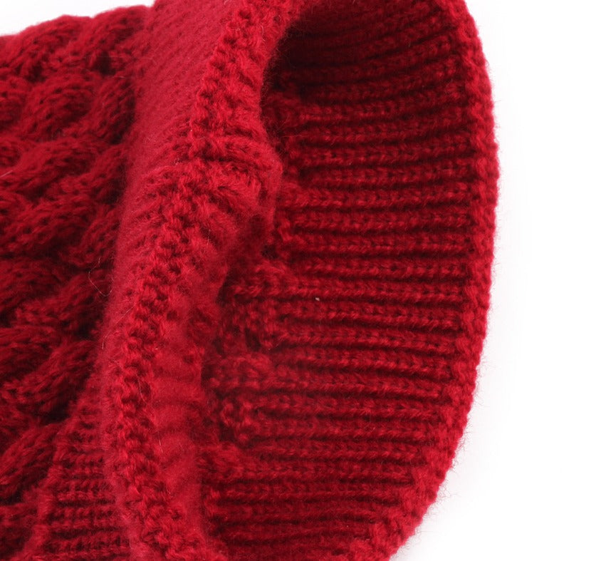 Thick Winter Baby Beanie Hats – Cable Knit with 8cm Fur Pom-Poms