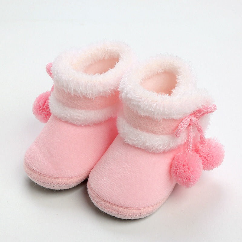 Warm Fur shoes for babies with Pom Pom