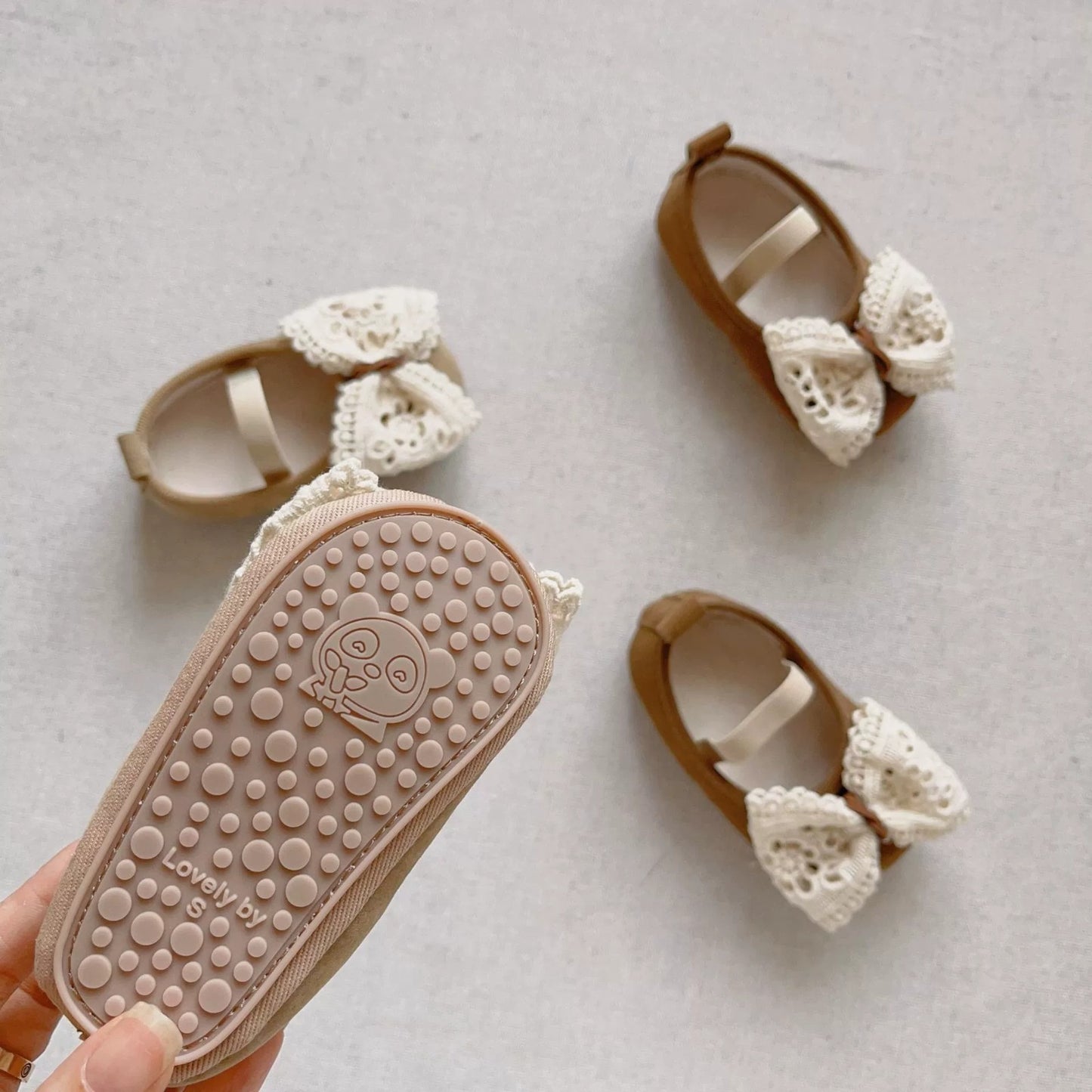 Girls Shoes with Lace Bow – Soft, Non-Slip & Cute