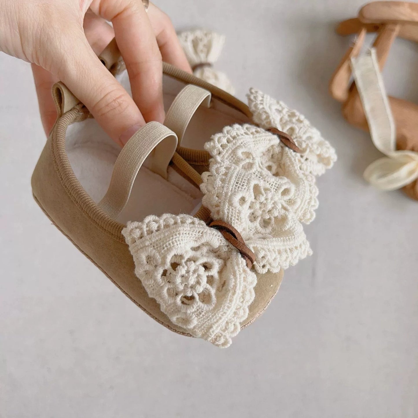 Girls Shoes with Lace Bow – Soft, Non-Slip & Cute
