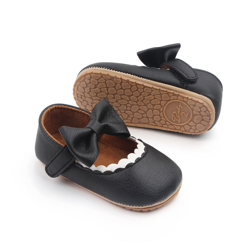 Faux Leather Baby Shoes with Bow- Anti-Skid & Comfy