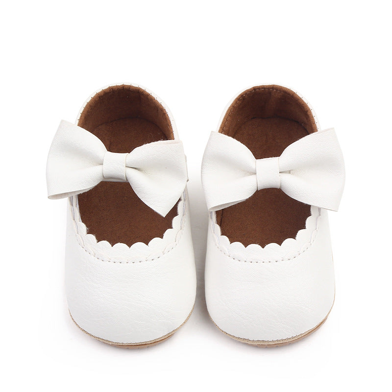 Faux Leather Baby Shoes with Bow- Anti-Skid & Comfy