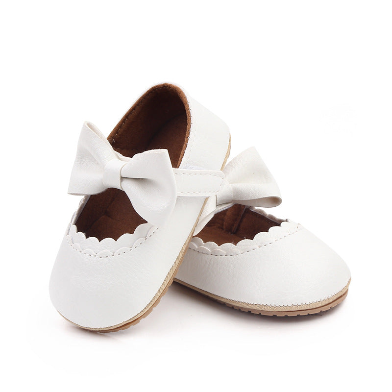 Faux Leather Baby Shoes with Bow- Anti-Skid & Comfy