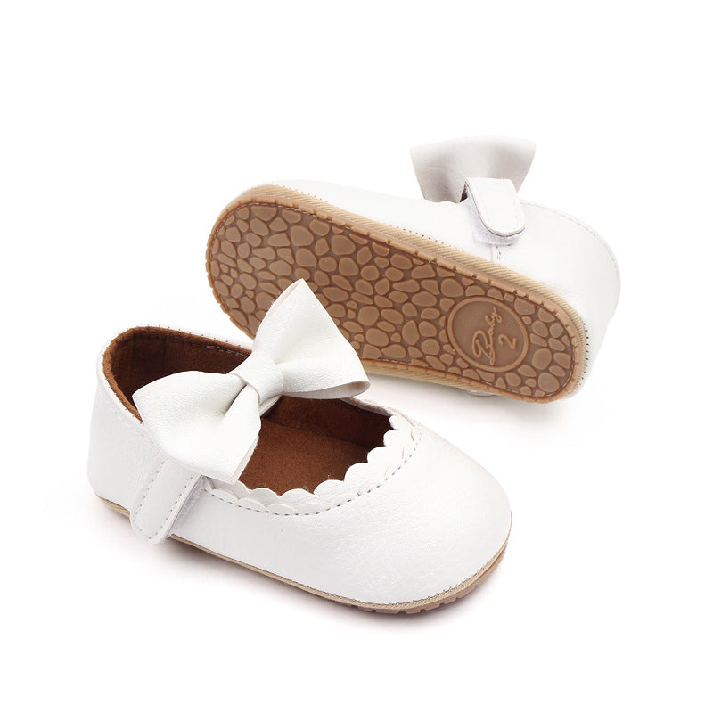 Faux Leather Baby Shoes with Bow- Anti-Skid & Comfy