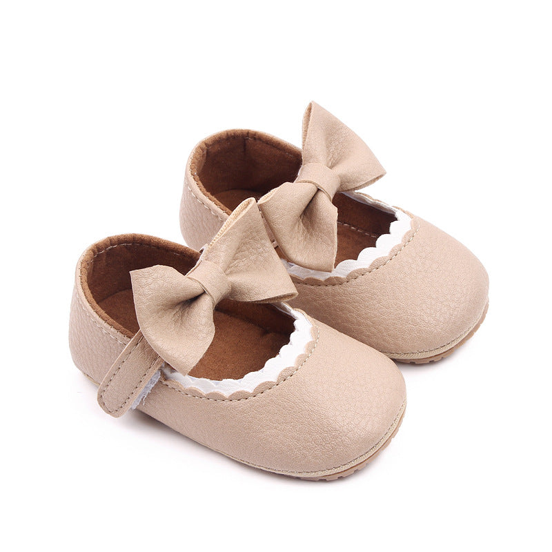 Faux Leather Baby Shoes with Bow- Anti-Skid & Comfy