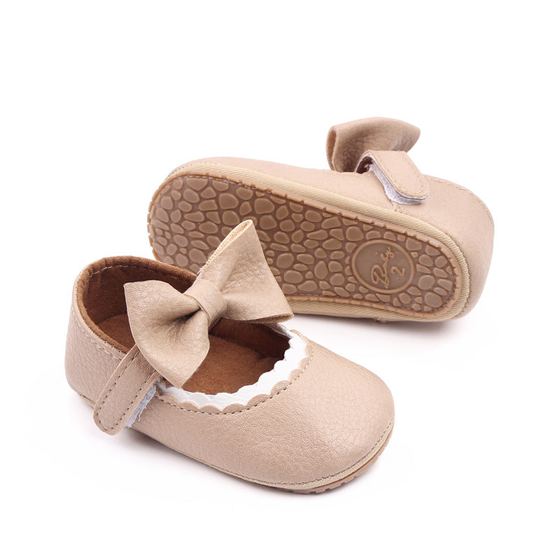 Faux Leather Baby Shoes with Bow- Anti-Skid & Comfy