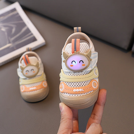 Kids Mesh Shoes with LED Lights - Beige