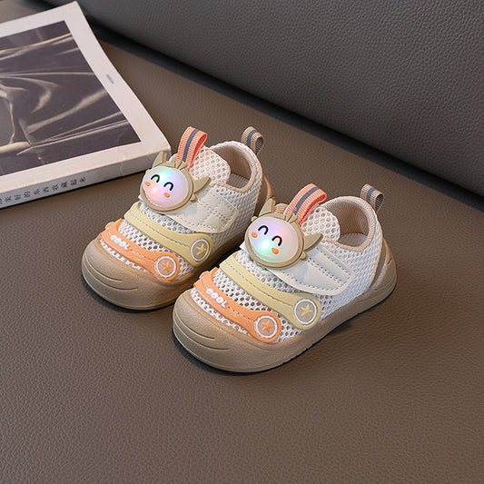 Kids Mesh Shoes with LED Lights - Beige